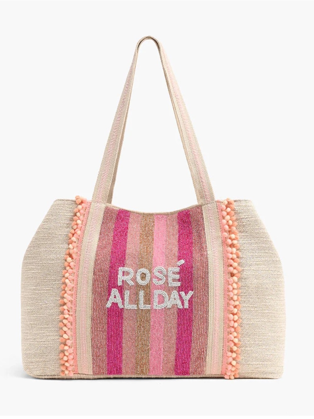 America and Beyond Rose All Day in Pink Large Beaded Tote bag